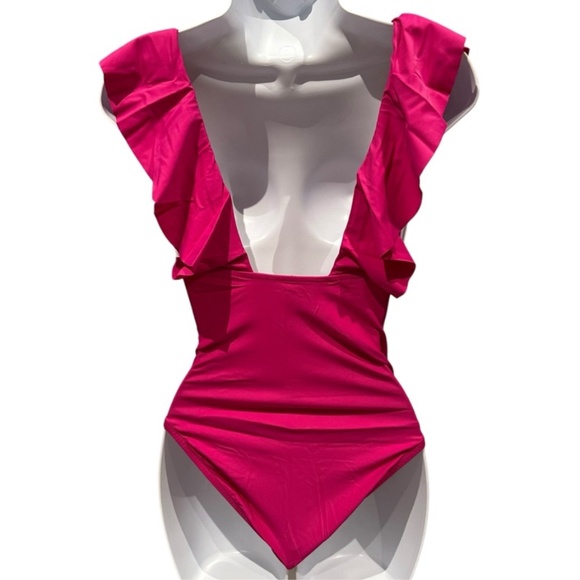 J. Crew Ruched Ruffle One-Piece Swimsuit Radiant Fuchsia Pink 24 New with Tag - Picture 8 of 14